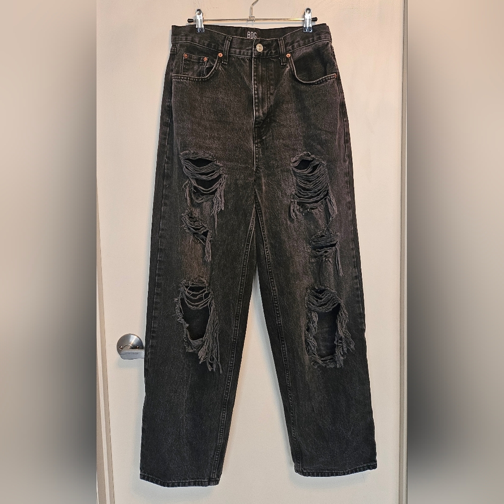 BDG Black Distressed Wide Leg Jeans